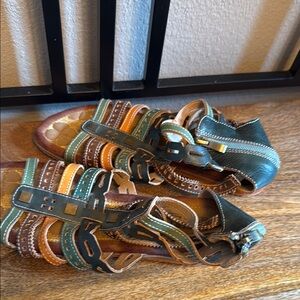 Green and Orange Outdoor Sandals with Adjustable Straps